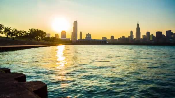 Sunset Chicago Skyscrapers Background — Stock Video