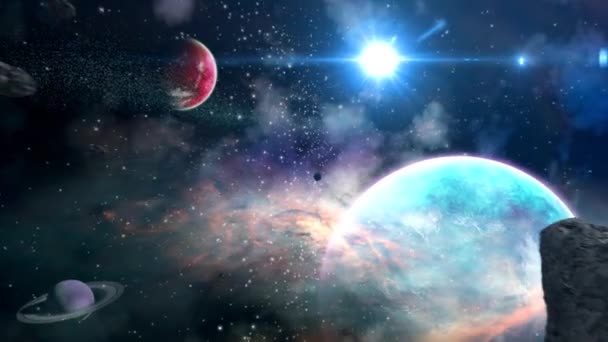 Voando Espaço Perto Meteoritos Estrelas Dando Lhe Uma Sensação Ficção — Vídeo de Stock