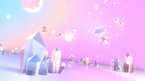 Looped Soft Pastel Crystal Gemstones Flying Diamonds Shiny Sparkles Animation — Video