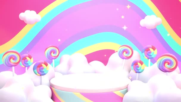 Looped Podium Rainbow Lollipops Shiny Sparkles Animation — Video Stock