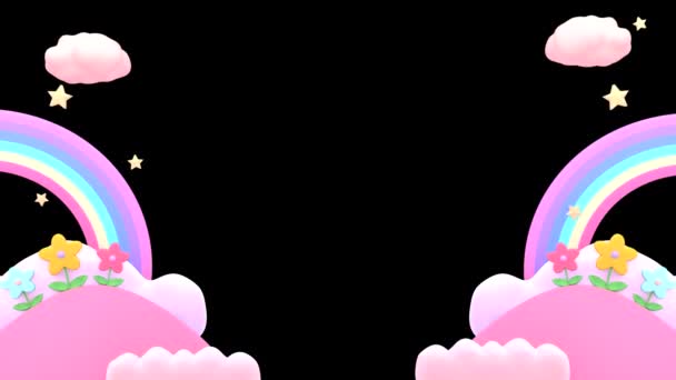 Ізольовані Петлі Мультфільму Солодкі Веселки Анімація Рамки Квітів — стокове відео