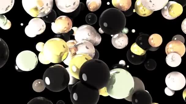 Looped Modern Black Silver Golden Spheres Air Animation — Stockvideo