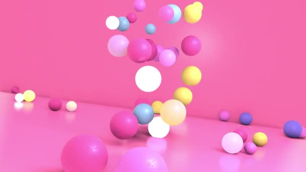 Looped Abstract Random Sizes Glowing Flashing Colorful Spheres Air Animation — Vídeo de stock
