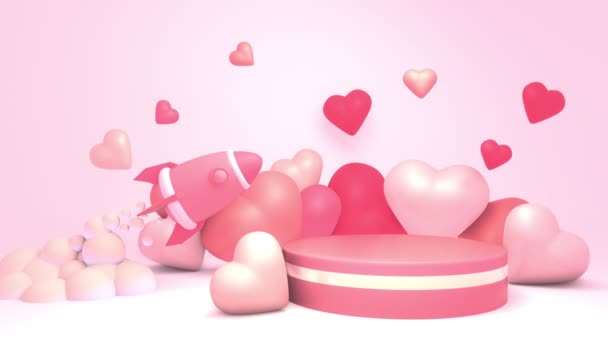 Looped Product Display Podium Surrounded Hearts Pink Spaceship Animation — 비디오