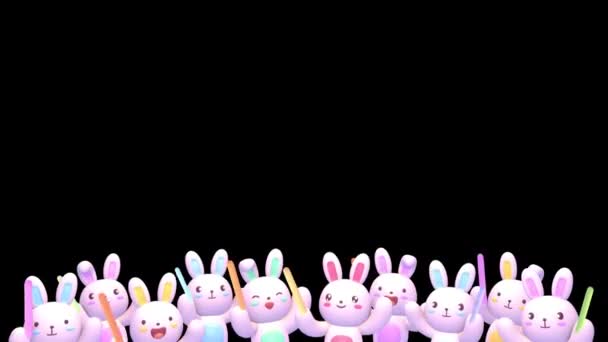 Looped Cute Kawaii Bunnies Light Sticks Animation — Wideo stockowe