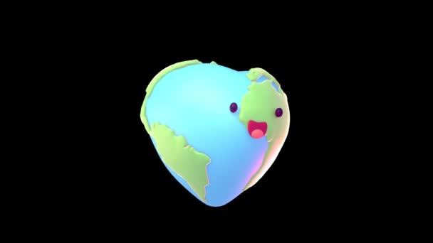 Isolated Cartoon Heart Shaped Earth Object — Video Stock