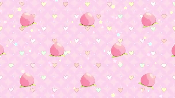 Looped Cartoon Sweet Peach Heart Pattern Wallpaper Animation — Vídeo de stock