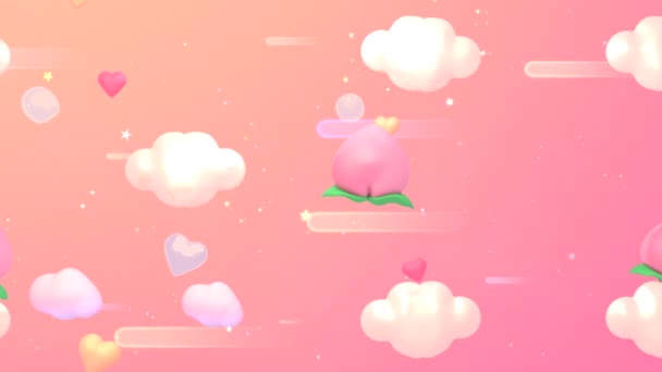 Looped Horizontal Scrolling Cartoon Sweet Peaches Clouds Hearts Bubbles Sky — Stok video