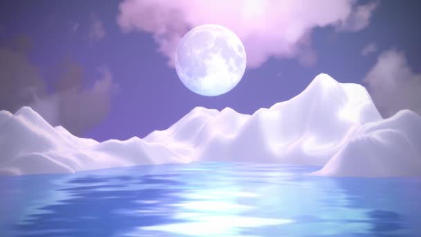 Looped Full Moon Sea Night Animation — Wideo stockowe