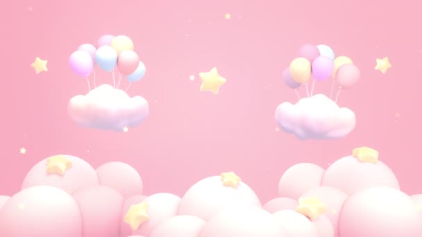 Looped Pastel Pink Sky Balloons Clouds Stars Animation — Video