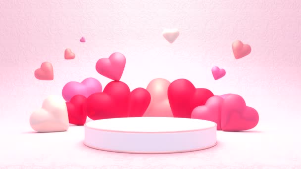 Looped Product Display Podium Surrounded Red Pink White Hearts Animation — Wideo stockowe