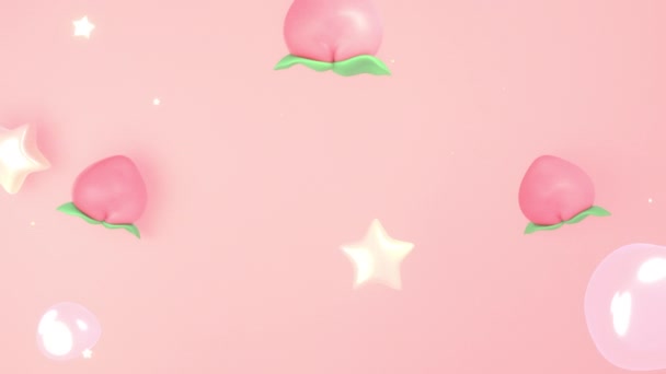 Looped Cartoon Sweet Peaches Bubbles Stars Sky Animation — Stock Video