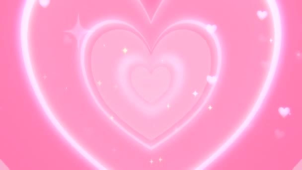 Looped Cartoon Pink Hearts Pattern Glowing Sparkles Animation — Stock Video