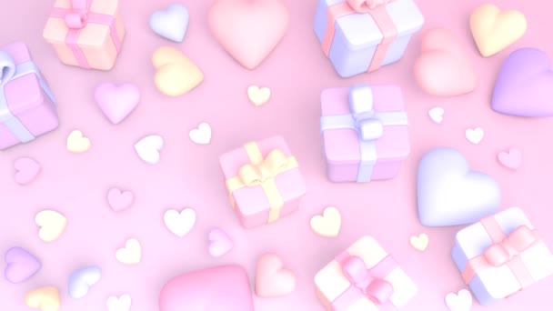 Looped Pastel Hearts Presents View Animation — 图库视频影像