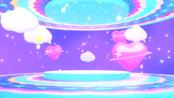 Looped Cartoon Magic Heart Planets Center Clouds Stars Glowing Sparkles — Stok video