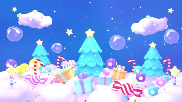 Looped Cartoon Sweet Christmas Land Trees Candy Canes Wrapped Candies — Vídeo de Stock