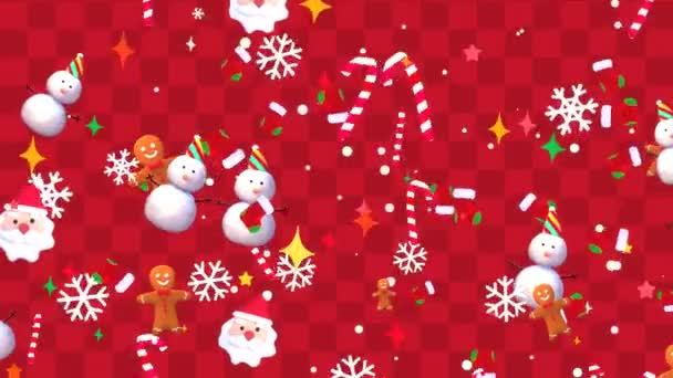 Looped Cartoon Christmas Pattern Wallpaper Various Festive Objects Animation — Vídeo de stock