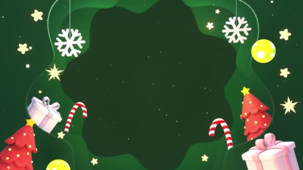Looped Green Christmas Paper Crafts Hanging Snowflakes — Vídeo de Stock