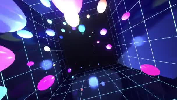 Looped Grid Room Filled Random Flashing Colors Balls Animation — Vídeos de Stock