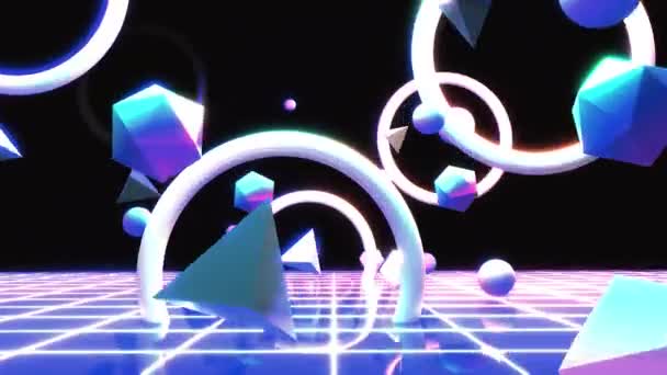 Looped Passing Neon Glossy Geometric World Animation — Stockvideo