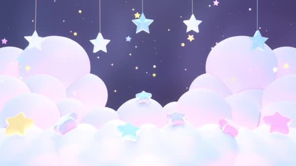 Looped Pastel Clouds Hanging Stars Sky Night Animation — Video