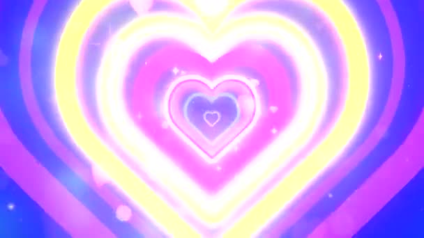 Looped Neon Hearts Glowing Sparkles Motion Graphics — 비디오