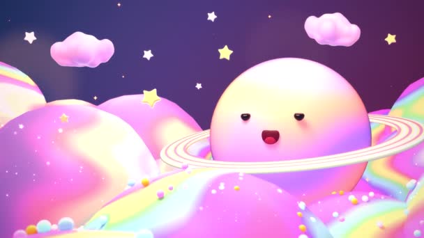 Looped Cartoon Cute Smiling Planet Comic Zzz Effect Sleeping Rainbow — Stockvideo