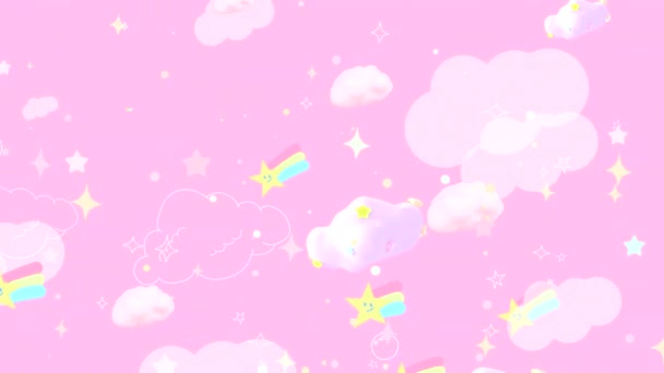 Цикл Мультяшных Каракулей Радужные Звезды Облака Розовом Небе Анимации — стоковое видео