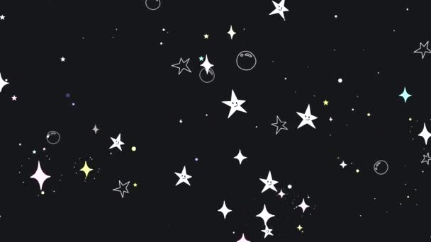 Looped Cute Cartoon Doodle Smiling Stars Black Background — Stockvideo