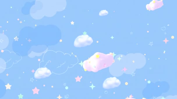 Цикл Мультяшных Облаков Звезд Голубом Небе Анимации — стоковое видео