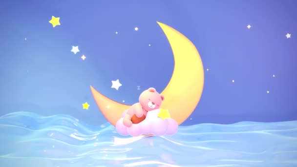 Looped Cartoon Little Bear Comic Zzz Effect Sleeping Pink Cloud — Wideo stockowe