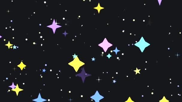 Цикл Плоский Дизайн Графика Движения Мультфильма Красочные Блестящие Звезды Небу — стоковое видео