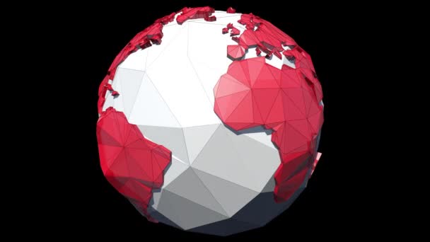 Карта Земли Низкой Поли Вращается Красным Цветом — стоковое видео