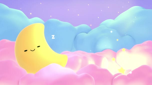 Looped Cartoon Cute Smiling Moon Comic Zzz Effect Magical Stars — Stockvideo
