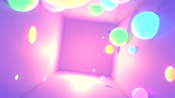 Looped Purple Room Colorful Glowing Balls Animation — ストック動画