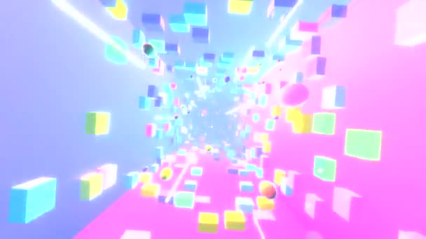 Looped Colorful Cubes Spheres Light Streaks Animation — Stockvideo