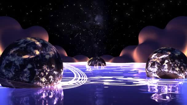 Looped Planets Fall Sea Animation — Vídeos de Stock