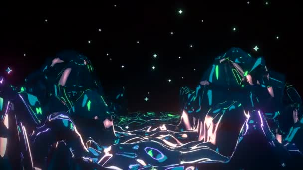 Looped Neon Glowing Turbulent Landscape Diamond Stars Sky Night Animation — Video