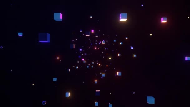 Looped Neon Square Cubes Spheres Animation — Stock video
