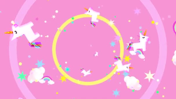 Looped Cartoon Pink Unicorn Pattern Background Motion Graphics — Stockvideo