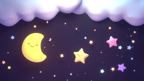 Looped Adorable Smiling Moon Cartoon Style Zzz Effect Cute Stars — ストック動画