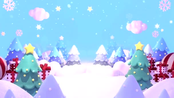 Looped Cartoon Christmas Land Falling Snowflakes Effect Animation — Stock video