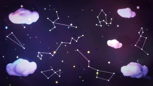 Looped Cartoon Constellations Stars Clouds Animation — Vídeo de Stock