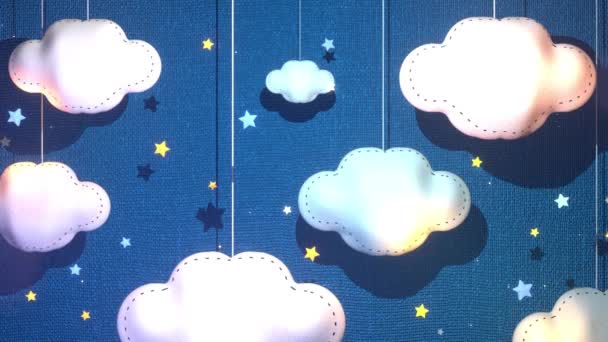 Looped Hanging Fabric Clouds Craft Stars Blue Linen Texture Background — Video