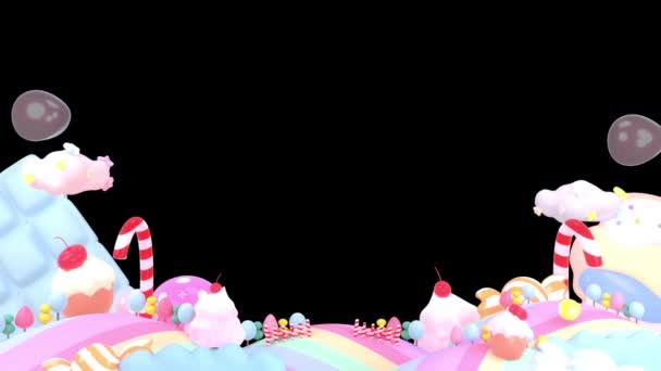 Looped Frame Sweet Candy Land Lots Desserts Ice Cream Cherry — Vídeo de stock