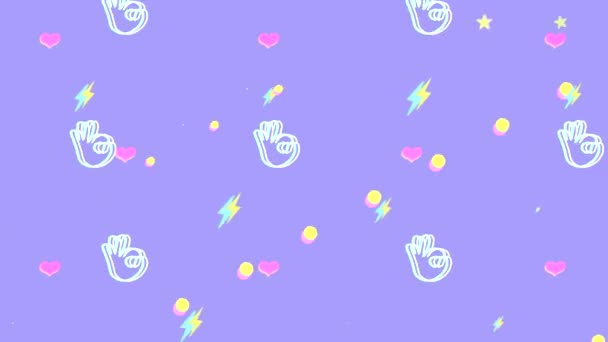 Looped Retro Style Background Various Symbols Okay Hand Gesture Lightning — Vídeos de Stock