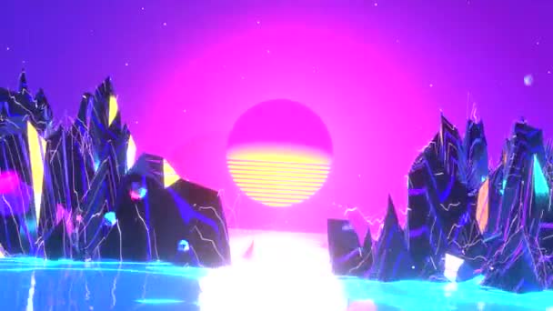 Neon Sunset Landscape Animation — Stockvideo
