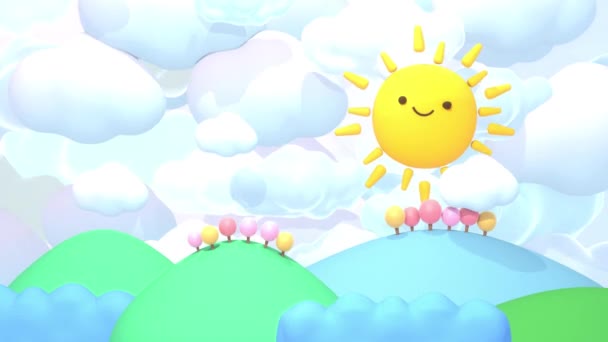 Looped Animation Cartoon Sunny Day Green Mountain Landscape — Wideo stockowe