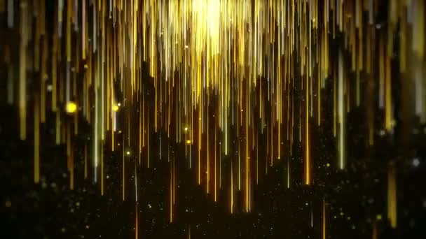 Gold Particle Lights Awards Background Light Streaks Falling Ceiling — Vídeo de Stock