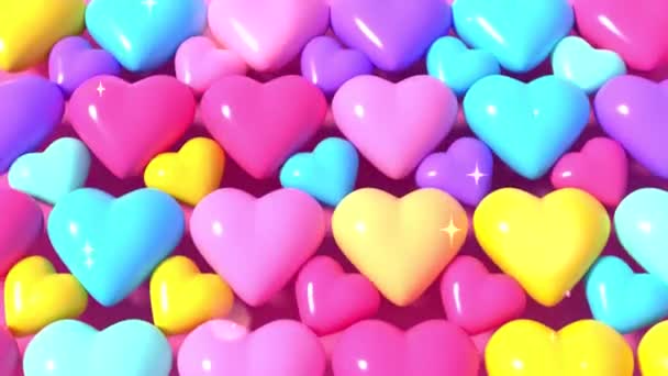 Looped Sweet Candy Hearts Pattern Glowing Lights Effect Animation — Vídeo de stock